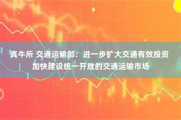 真牛所 交通运输部：进一步扩大交通有效投资 加快建设统一开放的交通运输市场